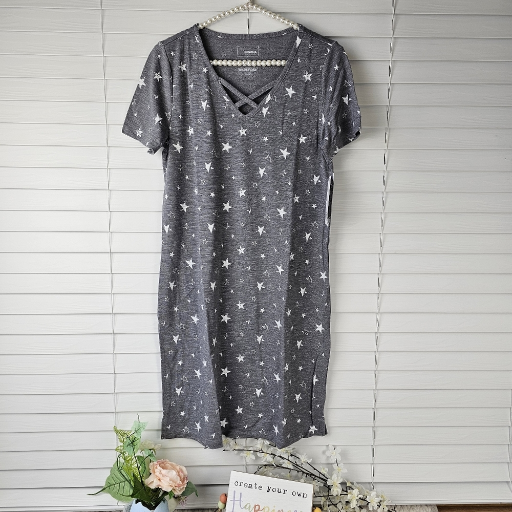 Sonoma T Shirt Dress with Criss-cross Detail and Star Print